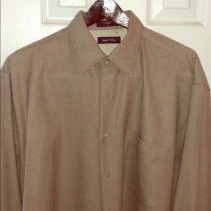 Vintage Nautica 100% Wool L/S shirt Sz L Tan